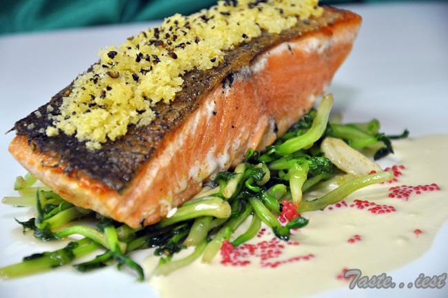 Baked Crusted Salmon with Creamy Mustard Sauce